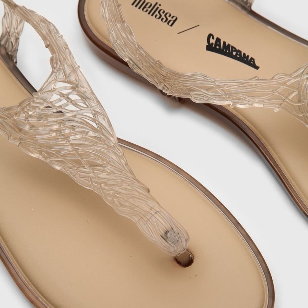 Melissa x Campana “Flow” Sandals – Clear Beige Textured PVC Slides – Made in Bra